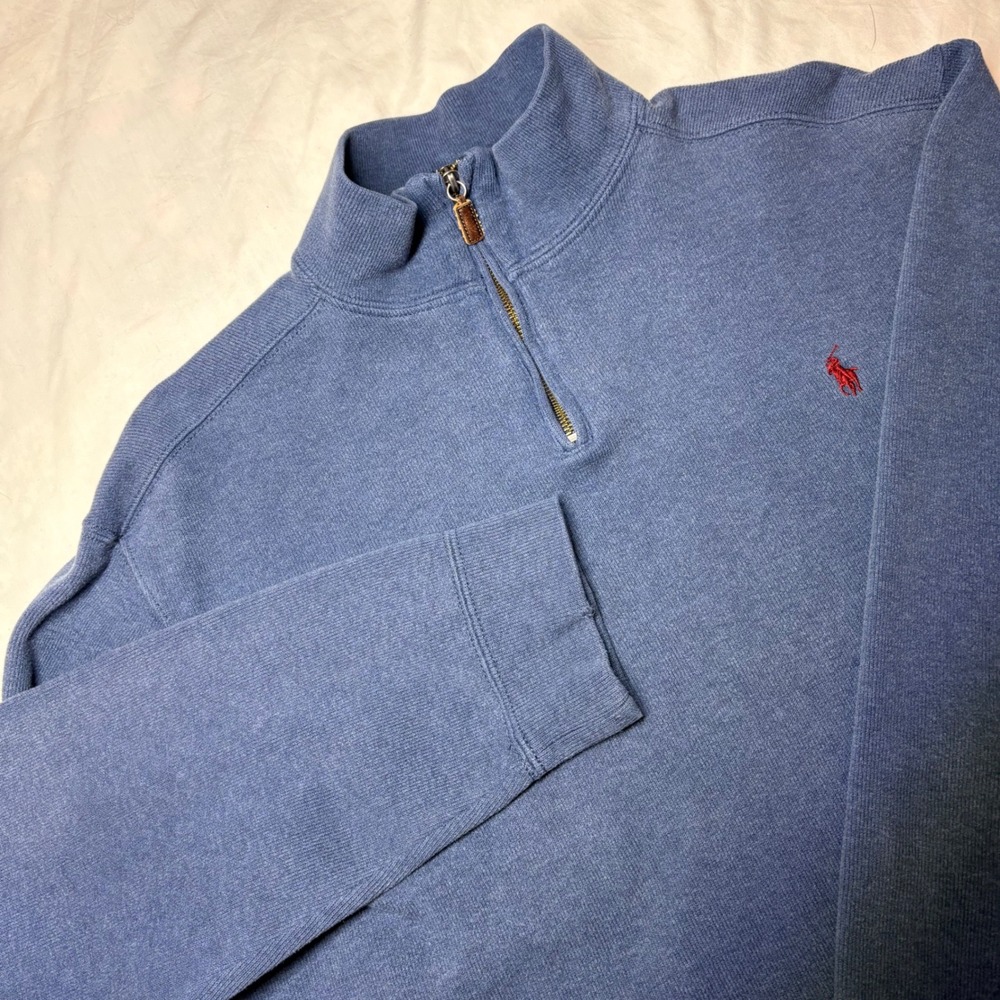 Polo Ralph Lauren Mens XL Blue 1/4 Zip Cotton Pullover Sweatery Red Pony Logo‎